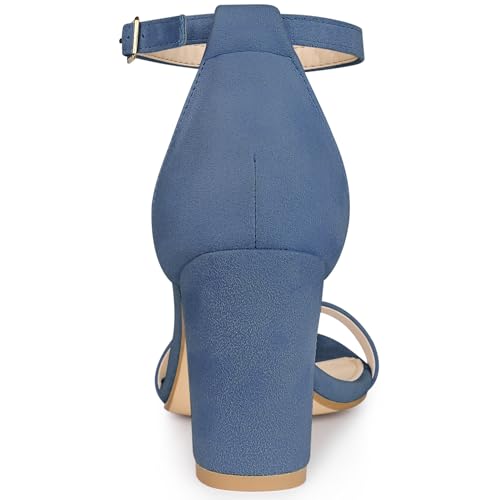 Allegra K Allegra K Women's Buckle Ankle Strap High Chunky Heels Haze Blue Sandals 8.5 M US
