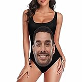 Custom Boyfriend Face Bathing Suits, Personalized Printed Image Swimsuit Big Face Swimwear Drawstring Side Piece Bathing Suit for Women Girls XL