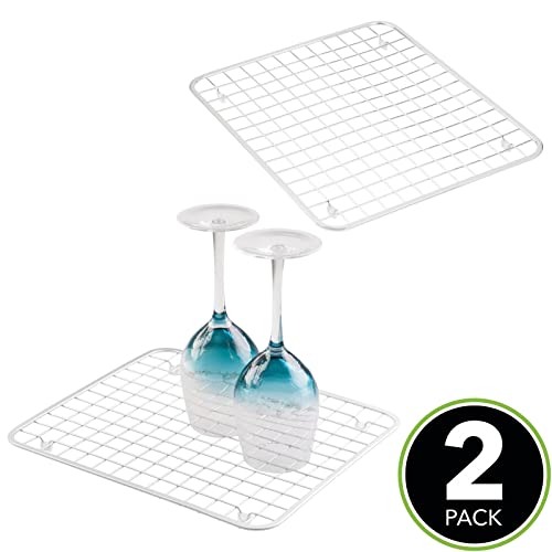Mdesign Modern Metal Wire Kitchen Sink Metal Dish Drying Rack/Mat - Steel Wire Grid Design - Allows Wine Glasses, Mugs, Bowls And Dishes To Drain In Sink - 2 Pack - White #TOP1
