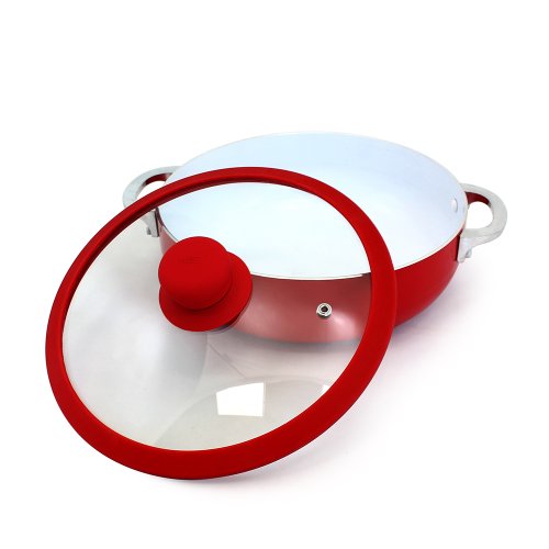 Imusa Usa 3.2Qt Red Ceramic Nonstick Caldero (Dutch Oven) With Silicone Rim & Glass Lid #TOP1