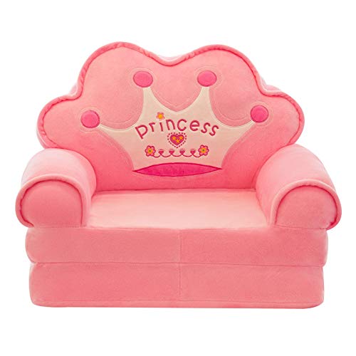 HOMDREAM Plüsch Kindersofa Sitzen Stuhl Prinzessin Crown Sessel Niedlichen Cartoon Waschbar Kinder Falten Sofa Stühle Sitzbezug Gepolsterte Wohnzimmermöbel,Pink Cover