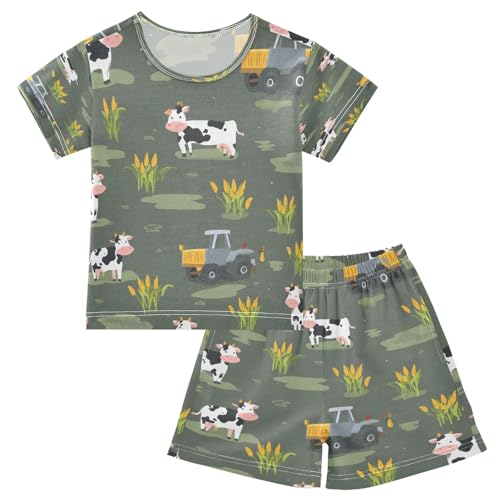 Milk Pattern Kids Pjs Set Boys Girls Summer Short-Sleeve Sleepwear Pajamas 2PCS