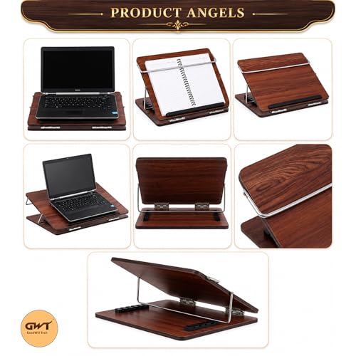 Image of Goodwill Tech Wooden Laptop Desk Table Top with Adjustable Height, Foldable, Writing, Drawing Desk Stand for Study, Office (Rolex, 15x21)