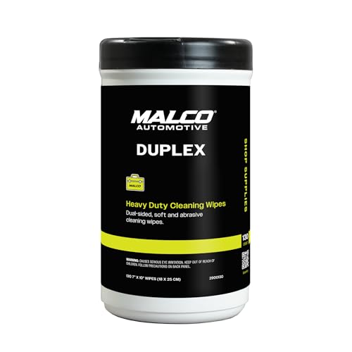 Malco Duplex Heavy Duty Cleaning Wipes for Home and Auto - Dual Sided Textured, Wet Wipe/Removes Grease, Tar, Paint, Oil, Dirt/No Residue/Safe for Hands/Made in USA (130 Wipes)
