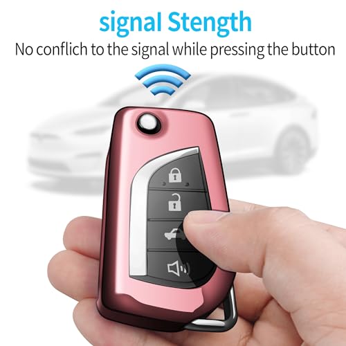 Image of Tukellen for Toyota Key Fob Cover,Special Soft TPU Key Case Cover Protector Compatible with 2018-2024 Camry SE /LE,2020-2025 RAV4 LE,Corolla SE /LE Smart Key-(Pink)