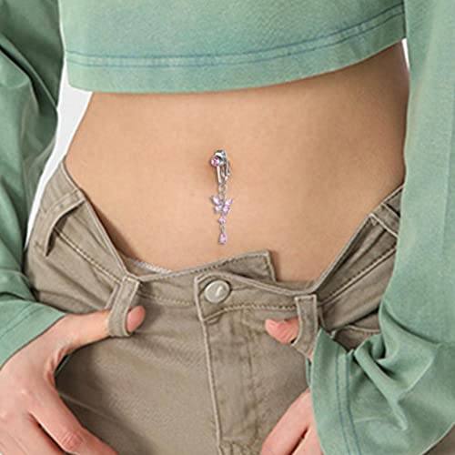 Butterfly Belly Button Rings Rhinestone Sexy Belly Navel Ring Surgical Steel Butterfly Dangle Belly Button Rings Body Piercing Jewelry For Women #TOP6