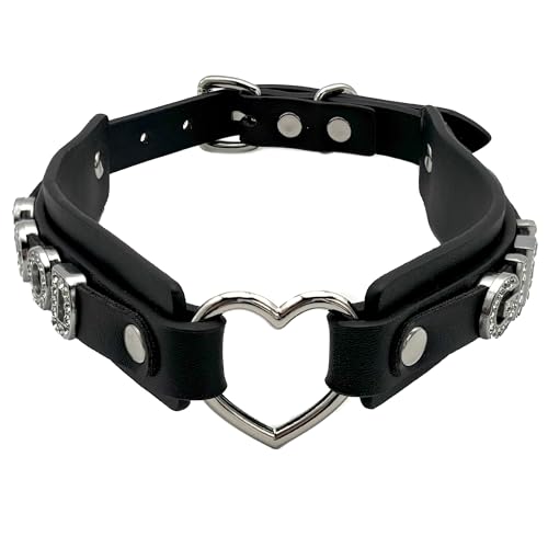 paloli Handmade PU Leather Heart O-Ring Letter Choker Necklace For Women with Adjustable Size – Stylish Hollow Heart Design, Personalized Letter Choker