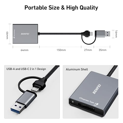 Image of BENFEI CFexpress Type A Card Reader with USB 3.2 (Gen 2) 10Gbps, USB-C&USB-A 2-in-1 Type A CFexpress Adapter, Compatible with Windows /Mac /Linux /Android