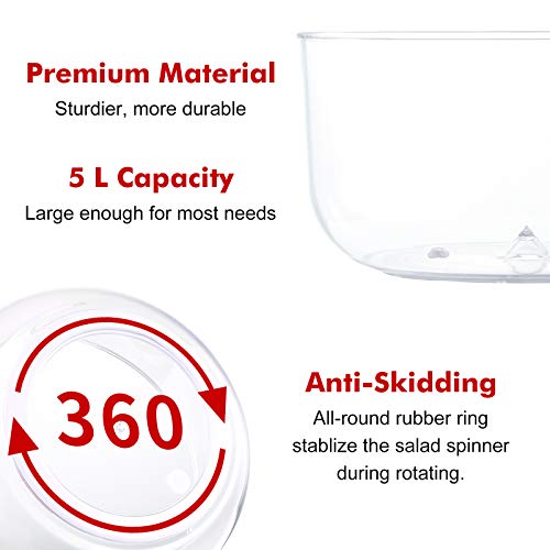 Salad Spinner Large 5L Capacity, Easy To Clean Lettuce Spinner With Bowl, Vegetable Washer Dryer Dishwasher Safe Ideal For Vegetables And Fruits Without Bpa, Large 4.5 Quart #TOP3