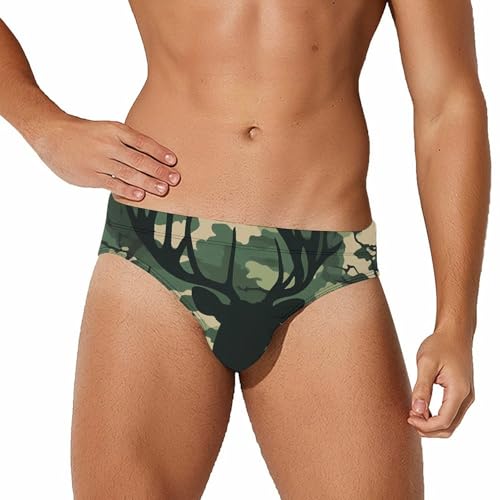 Deer Silhouette on A Camouflage Pattern Men's Swimsuit Bikini Briefs Swim Underwear Stretchy Swimwear