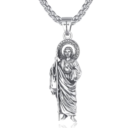 F4DEDAN Father's Day, Gift for Son Dad Husband Father in Law San Judas Necklace for Men Women 925 Sterling Silver St Saint Jude Necklace Religious Gifts