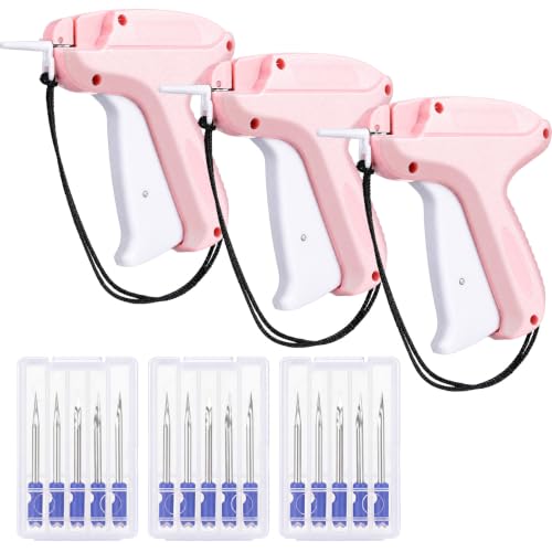Image of Honoson 3 Pcs Tagging Gun Applicator with 15 Steel Needles,Pink-White | Clothing Tag Attacher for Boutique Consignment Retail, Label System for Price Tags Sales, Ergonomic Grip Wrist Strap
