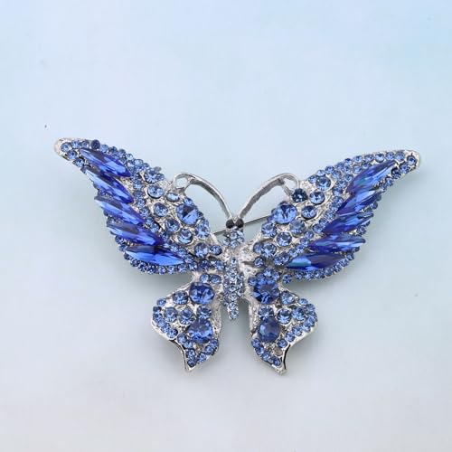 Image of FEELMEM Crystal Rhinestone Butterfly Brooch Pin Blue Color Butterfly Brooches for For Women Wedding /Banquet /Birthday Party