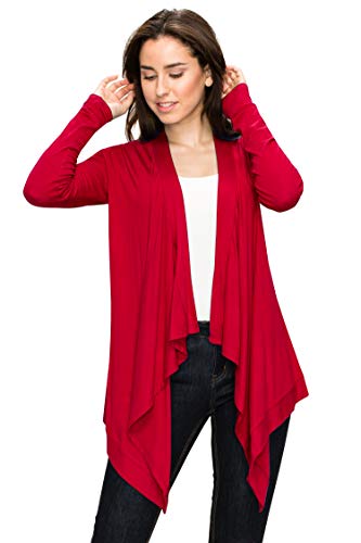 Image of Lock and Love Women's Draped Front Open Asymmetrical Cardigan - Casual Long Sleeve Lightweight Duster