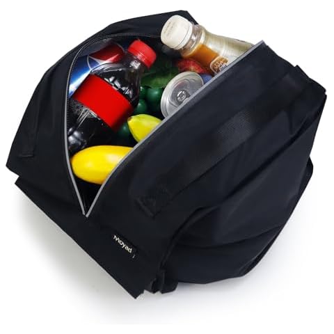 Moyad Insulated Lunch Bag for Adults Men Women, Reusable Lunch Tote Grocery Bags Foldable Shopping Bag with Waterproof Sealed Zipper, Black Cover
