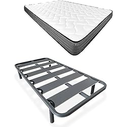Muebles Tuco Somier Y Colchón Somnia Descanso - Cama Completa con Colchón Viscoelástico Hawai Reversible + Somier Reforzado 40x30mm con 4 Patas Metálicas Roscadas, 90 x 190
