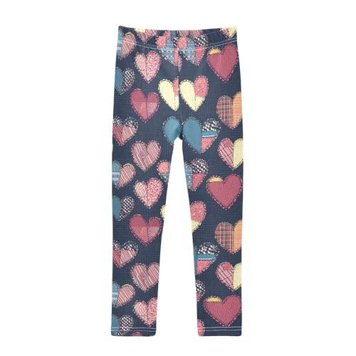 Patchwork Hearts Girls Leggings Athletic Pants Tights Stretch Bottom