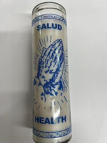 Health (Salud) Unscented White Pillar Candle in Glass
