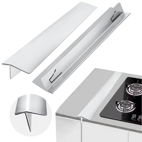 2 cubiertas de acero para estufa, tira de relleno de encimera de cocina de acero inoxidable, longitud retráctil fácil de 13.8 a 27.5 pulgadas, kit de molduras para estufa,...