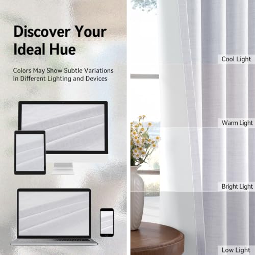Image of 100% Blackout Shield Linen Textured Total Blackout Curtains for Bedroom 84 Inches Long, Bright White Grommet Curtains for Living Room, Thermal Insulated Room Darkening Drapes, 50 inch W x 84 inch L, 2 Panels
