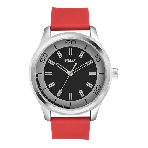 Image of Helix by Timex Analog Watch for Man with Black Round Dial & Red Silicone Strap Band Water Resistant Men's Wrist Watches - TW043HG23