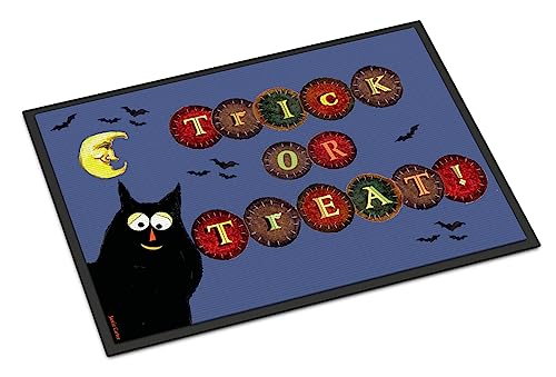 Caroline's Treasures PJC1073MAT Trick or Treat Kitty Halloween Doormat 18x27 Front Door Mat Indoor Outdoor Rugs for Entryway, Non Slip Washable Low Pile, 18H X 27W