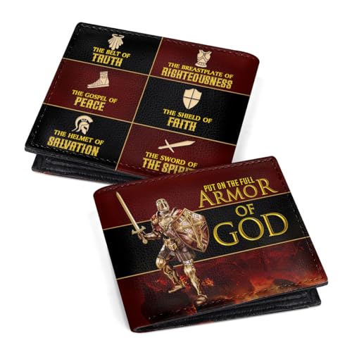 Jesuspirit - Personalized Leather Folded Wallet For Men - Father's Day Gift - Customized Christian Wallet For Dad On Father Day - Religious Gifts Idea (A - Armor Of God)