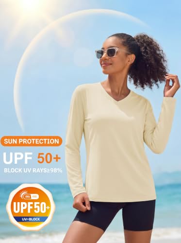 Image of MAGCOMSEN Sun Shirts for Women Long Sleeve SPF Shirt V-Neck UPF 50+ UV Prontection Quick Dry Top for Workout Hiking Swim