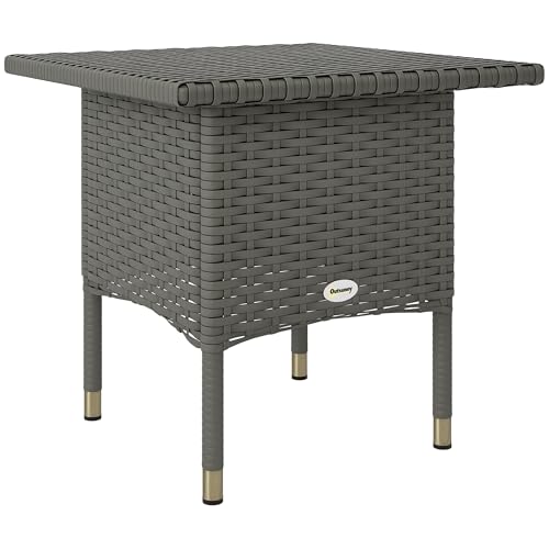 Outsunny Table d'appoint en rotin, table basse d'extérieur avec plateau en plastique sous le dessus de table entièrement tissé pour terrasse, jardin,...