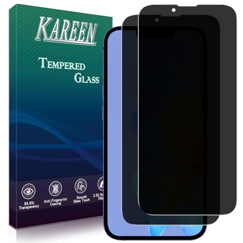 KAREEN 2 Pack Privacy Screen Protector for iPhone 13 Mini 5.4-Inch Anti Spy Private Tempered Glass Film, Bubble Free, 9H Hardness, Easy to Install, Case Friendly