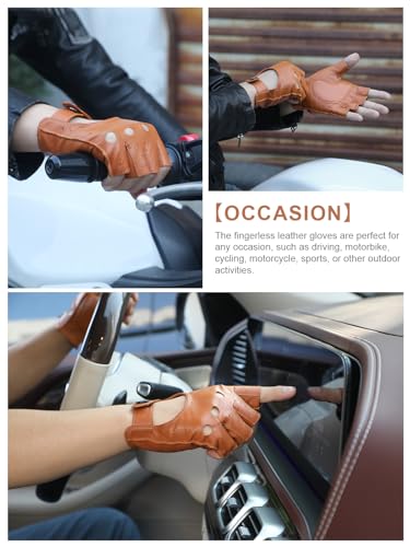 Image of GSG Men's Fingerless Leather Driving Gloves, Half Finger, lambskin | Half Finger Design, Breathable Comfort,Driving, Motorcycle Riding, Racing, Cycling, Daily Wear