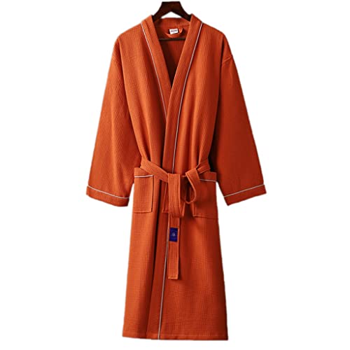 Luxury Waffle Robes Men and Women After Hot Tub Cotton Terry Cloth Spa Bathrobes Unisex for Couples Lightweight Holiday Hotel Pajamas Snuggle Sleepwear Soft (Color : Orange Red, Size : M-110cm)