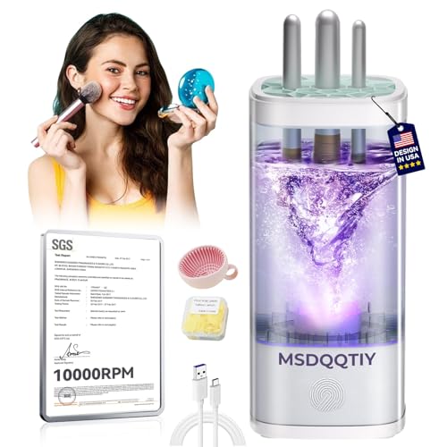 Qppxila Makeup Brush Cleaner - 9000 RPM Electric Makeup Brush Cleaning Machine, IP65 Portable Make up Brush Cleaner for Makeup Sponges and Brushes (Purple) (Purple)