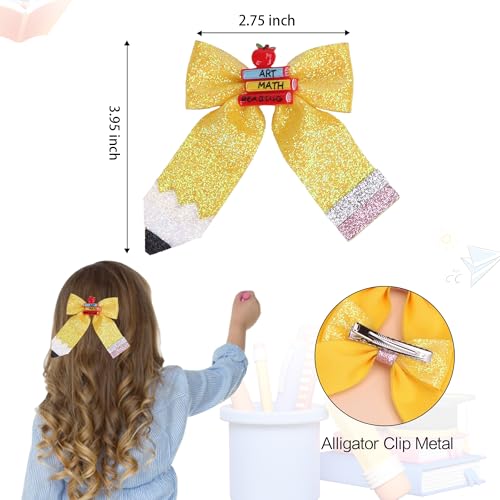 Beleki 2PCS Lazos para el Cabello con Forma de Lápiz Escolar - Pinzas para el Regreso a Clases con Brillo y Diseño de Cuero Amarillo para Niñas - Accesorio para el Primer Día de Escuela miniatura 2