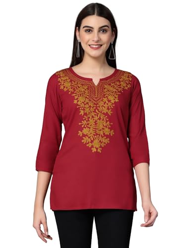 Image of QAZMI Short Kurti for Women| Rayon Cotton Embroiderd Kurta | Women's Tunic Tops