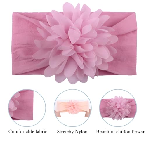 Image of SYGA Baby Headbands Nylon Flower Soft Stretchable Hairband for Newborn Infant Toddler Kids For 0-3 Year - Medium Pink