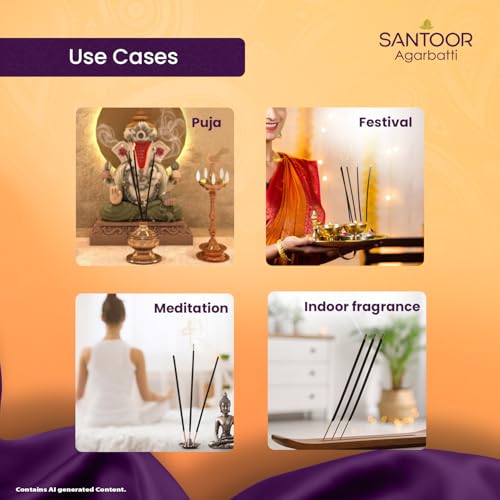 Image of Santoor Three in One Agarbatti. Premium Scented Agarbatti Made with Pure Chandan Lep. Chandan Lep | Mogra | Kesar| Pack of 2