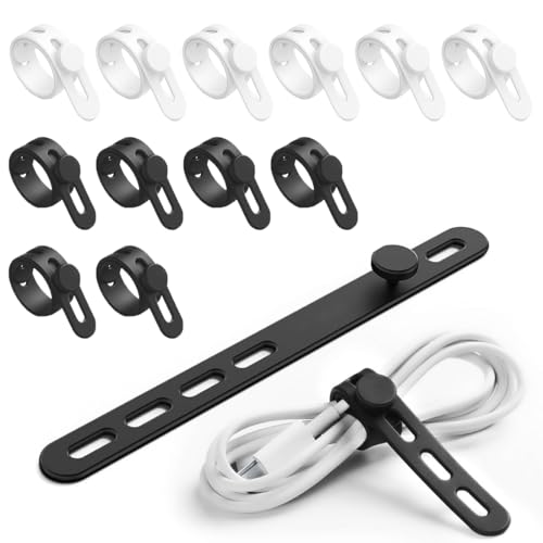 FENQURO 12 Piezas Bridas Cables de Silicona, Bridas Reutilizables, Bridas Cables Ajustables con Hebilla de Cierre para Organizar, Sujeta Cables Elásticas, para Casa y Viaje