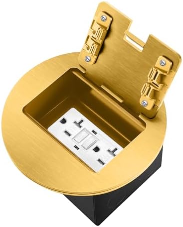 Recessed Floor Outlet Box Kit Deep 20A GFCI Floor Receptacle, Gold