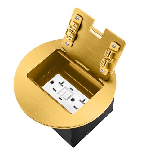 JACEPFY Recessed Floor Outlet Box Deeper Floor Receptacle Kit with 20 Amp GFCI Tamper Resistant (GFCI Gold)