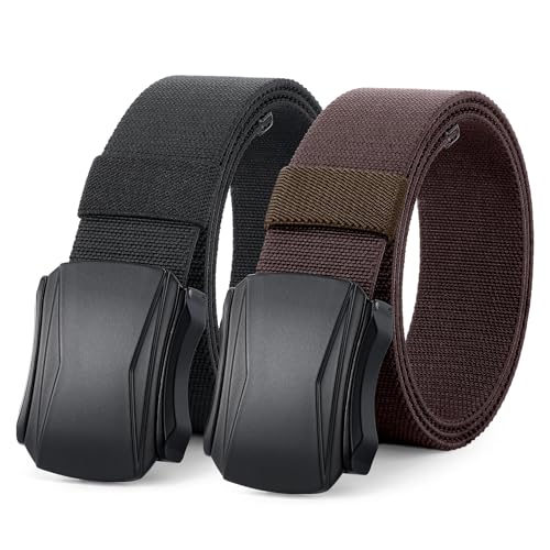 LEACOOLKEY 2er Herrengürtel,taktischer Stretch Nylon Gürtel Wandern Militär Gurtbandgürtel Schnellverschluss Metallschnalle