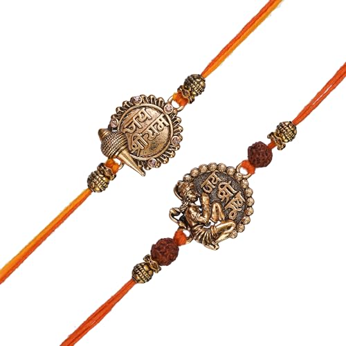 Image of eCraftIndia Set of 2 Jai Shri Ram with Mace and Lord Hanuman Religious Rakhis, Best Bro Ever Fridge Magnet with Roli Chawal Pack - Rakhis for Brother, Bhabhi, Kids