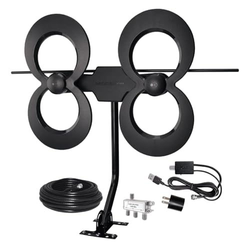 Antennas Direct ClearStream 4MAX Complete TV Antenna, Indoor Outdoor, UHF VHF, Multi-Directional, 70+ Mile Range – w/Cable, Mast, Amplifier, Splitter