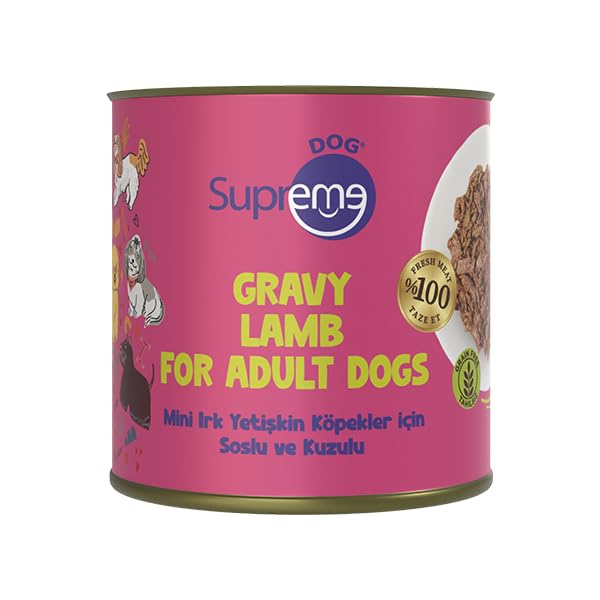 Supreme Dog Mini Irk Yetişkin Köpekler İçin Soslu Kuzulu Konserve Mama, Yüksek Proteinli 200 gr