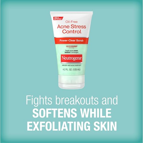 Kenvue Neutrogena Oil-Free Acne Stress Control Power-Clear Scrub, 2% Salicylic Acid for Acne-Prone Skin, Exfoliating Daily Facial Scrub, 4.2 fl. oz