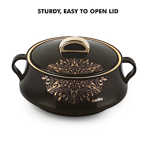 Image of CELLO Midas Casserole Hot Pot Box for Daily Use & Kitchen 1500 ml, Black | BPA Free Serving Inner Steel Insulated Food Grade Airtight Sturdy Handle Casseroles Case Set for Roti Chapati Rice Biryani