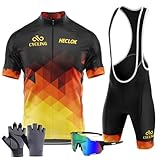 completo ciclismo estivo abbigliamento ciclismo manica corta tuta ciclismo uomo +pantaloncini ciclismo 9d gel imbottito con bretelle，mtb dedicato＋guanti,occhiali da ciclismo (typ-1,xxs)