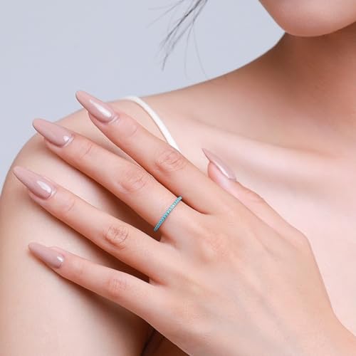925 Sterling Silver Wedding Band Turquoise Eternity Stackable Engagement Ring, Stackable Ring Eternity Bands for Women, 1.4mm3
