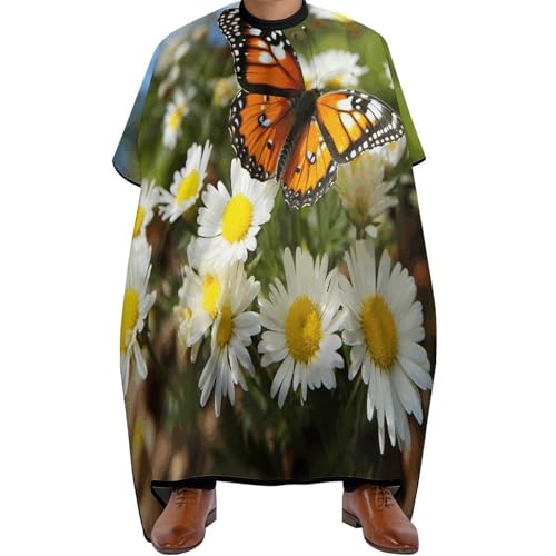Capa para corte de cabello Butterfly on Daisy Flower 66.9x56.7 pulgadas miniatura 1