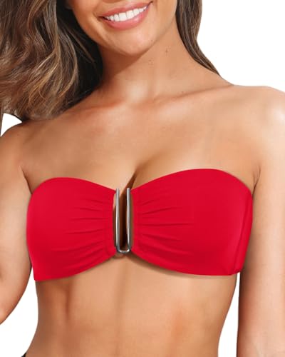 Image of Women Bandeau Bikini Top Strapless Swimsuit Top | Twist Front, Adjustable Straps, Non-Slip, Built-in Cups for Secure Fit